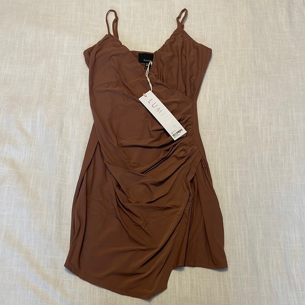 NWT Lumiere Brown Bodycon Wrap Dress